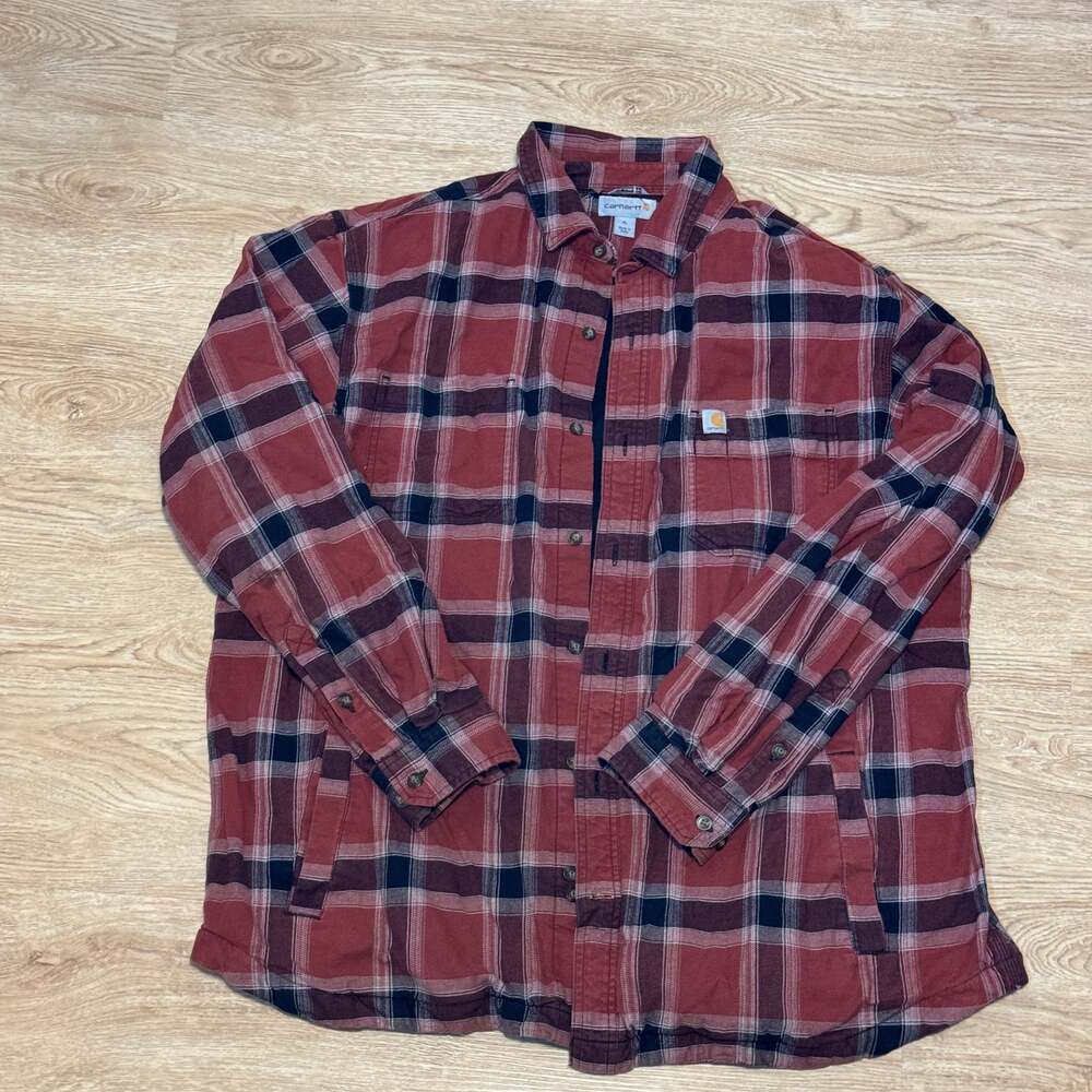Carhartt Relaxed Fit Flannel Sherpa-Lined Snap-Front Plaid Shirt Jac Size XL